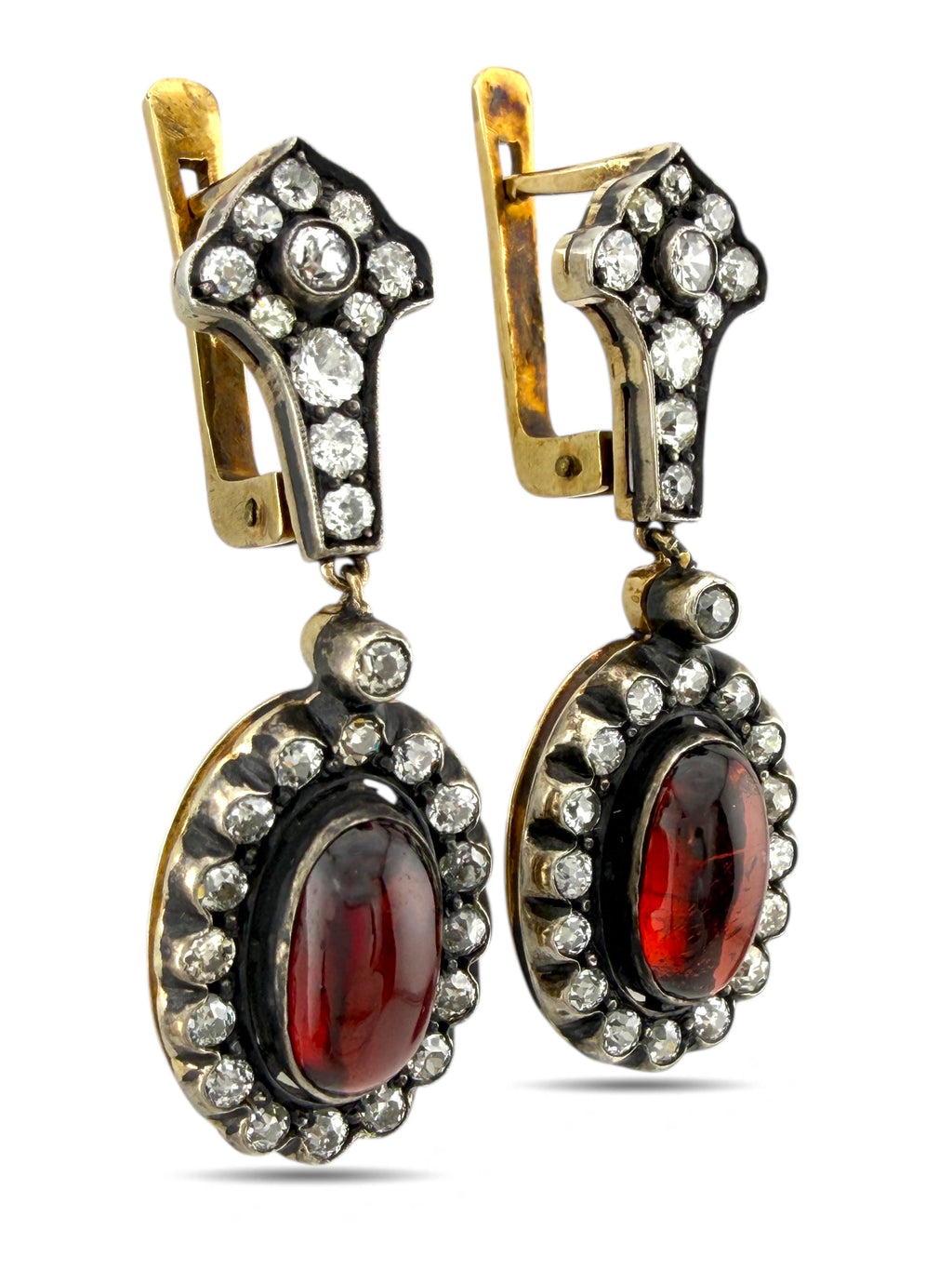 Antique Imperial Russian 56K Yellow Gold 2.46ct and Burgundy Garnet Earrings