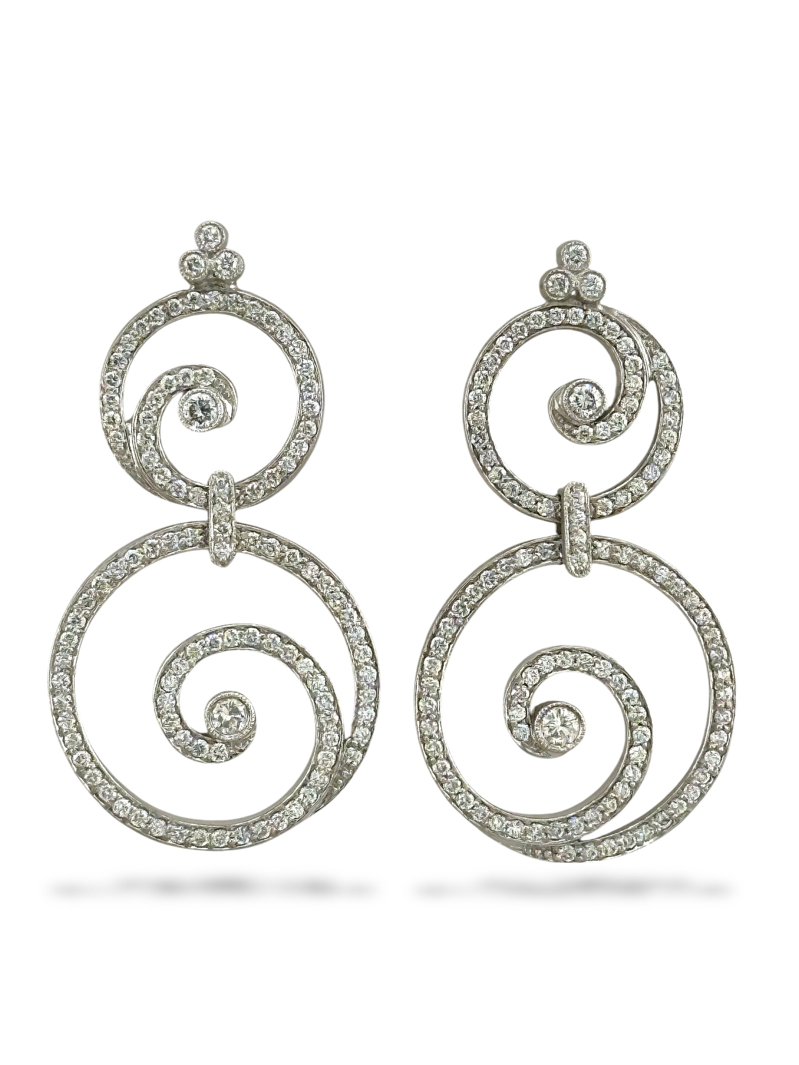 18K White Gold Circular 3.48ct Diamond Earrings