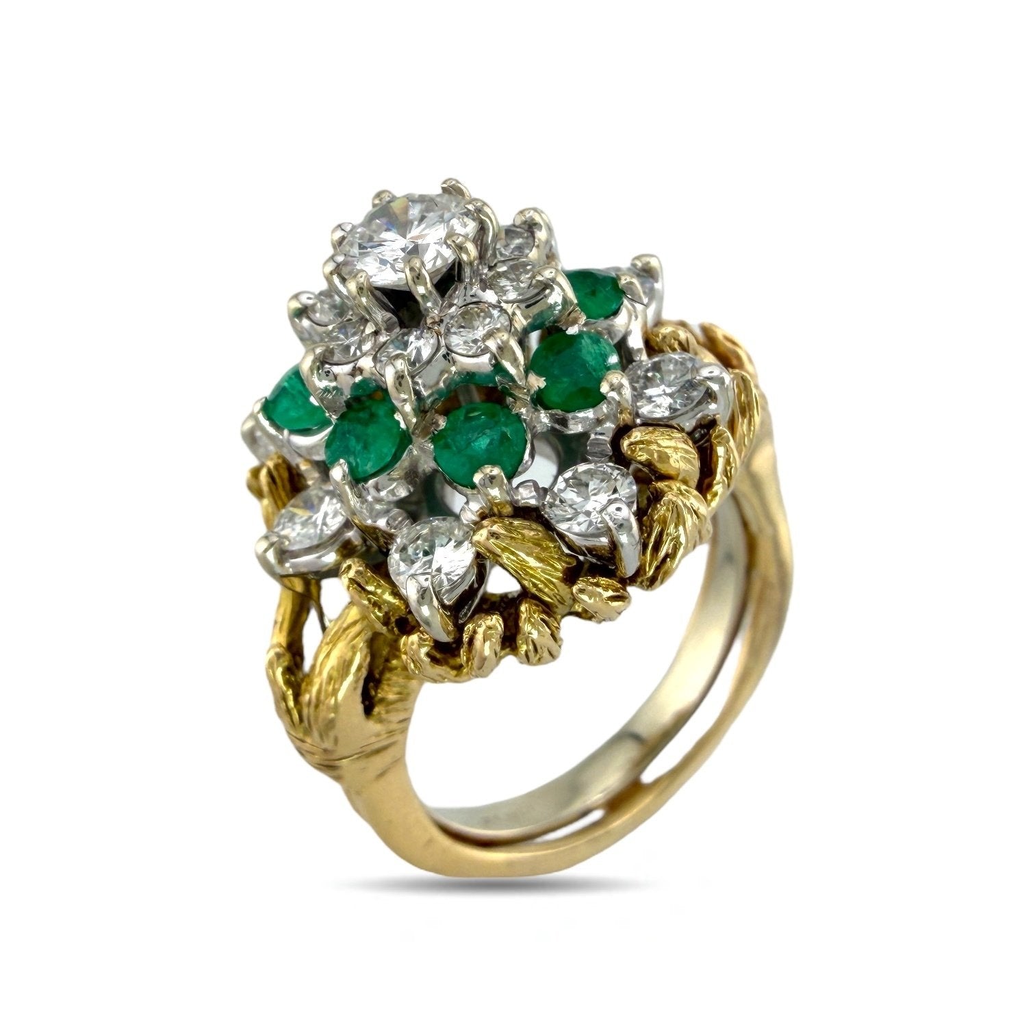 14K Yellow Gold Ring 1.2ct Diamonds and Emerald