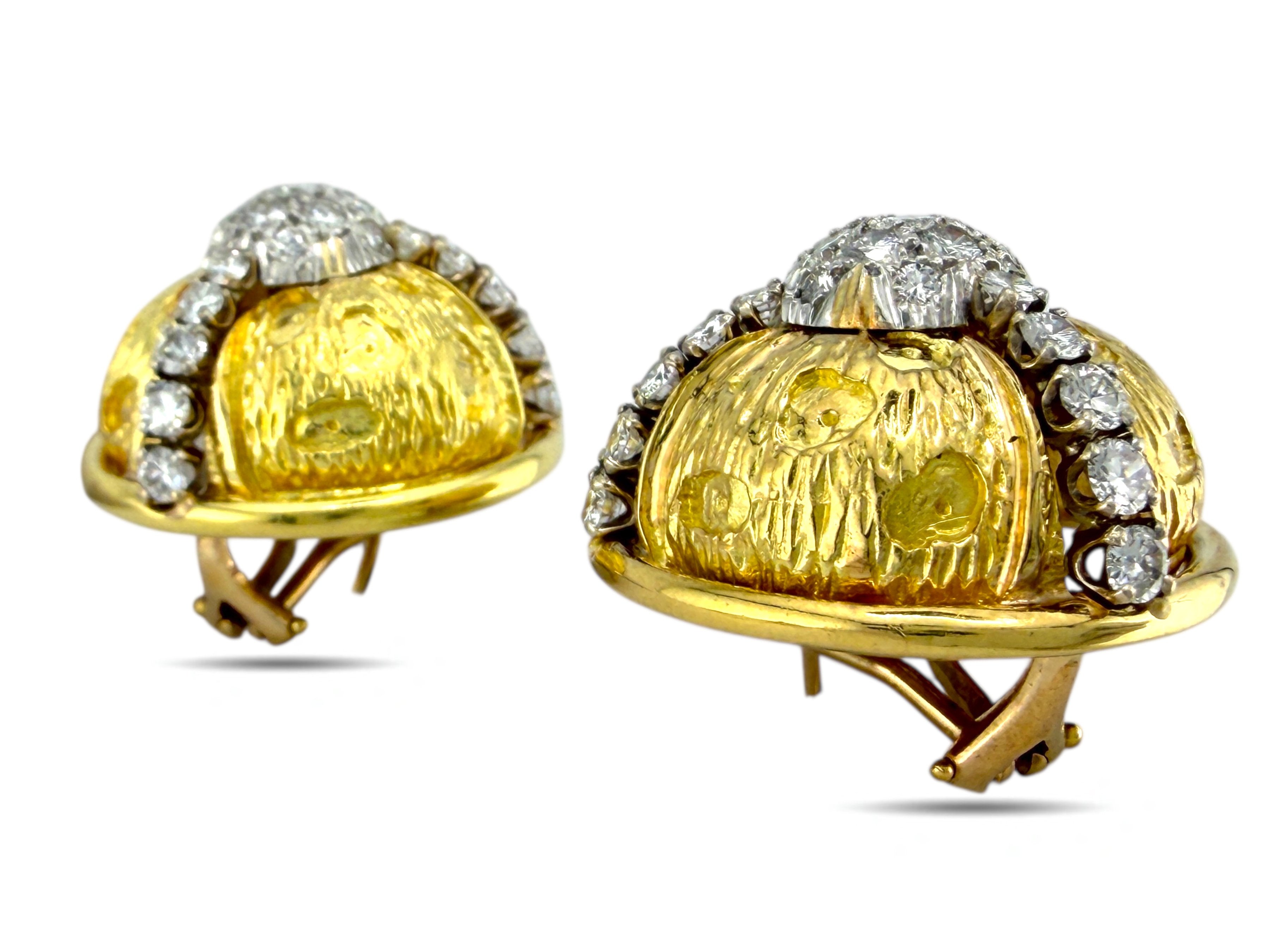 18K Yellow Gold 2.2ct Diamond Pin Clip-On Earrings