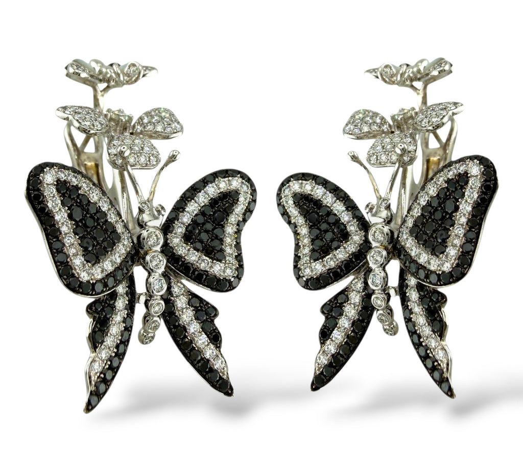 18K White Gold and 1.64ct Diamond Butterfly Flower Earrings