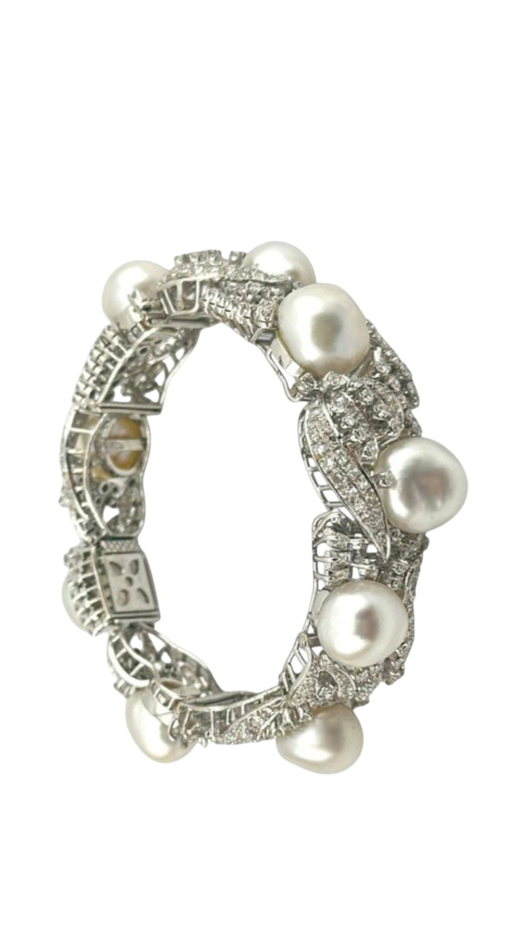 18 kt. White gold, 18K White Gold Bracelet with 4.7ct. Diamonds and Large Pearls -  4.7ct. tw. Diamond (Natural)