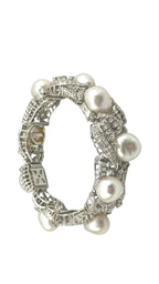 18 kt. White gold, 18K White Gold Bracelet with 4.7ct. Diamonds and Large Pearls -  4.7ct. tw. Diamond (Natural)