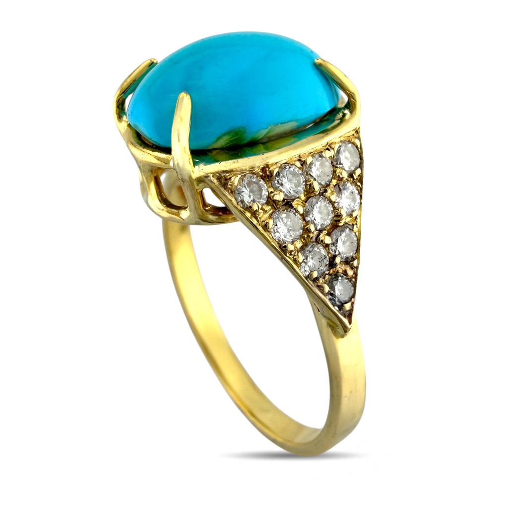 18K Yellow Gold Turquoise and 0.6ct Diamond Ring