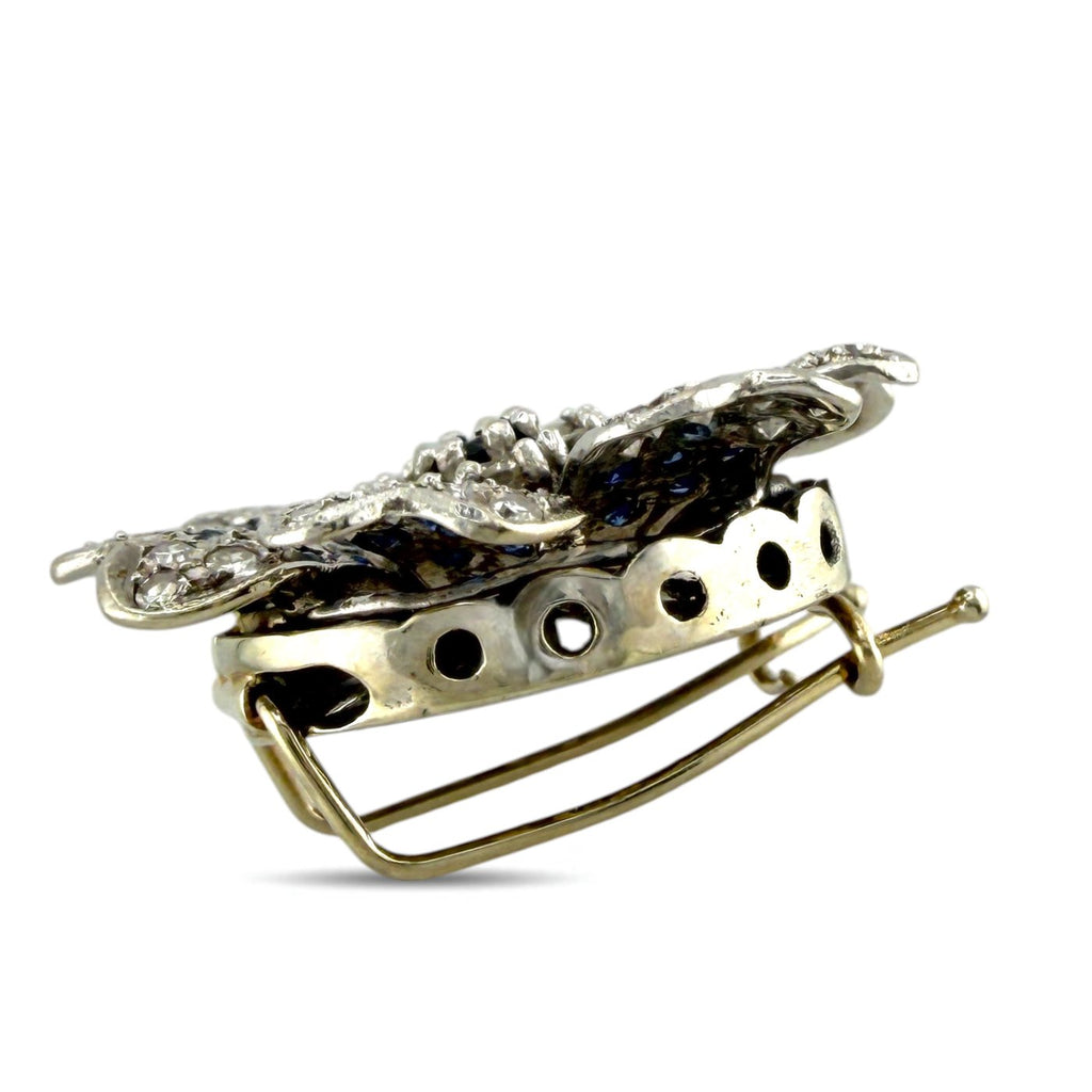 14K White Gold 1.60ct Diamond and 1.15ct Sapphire Flower Brooch