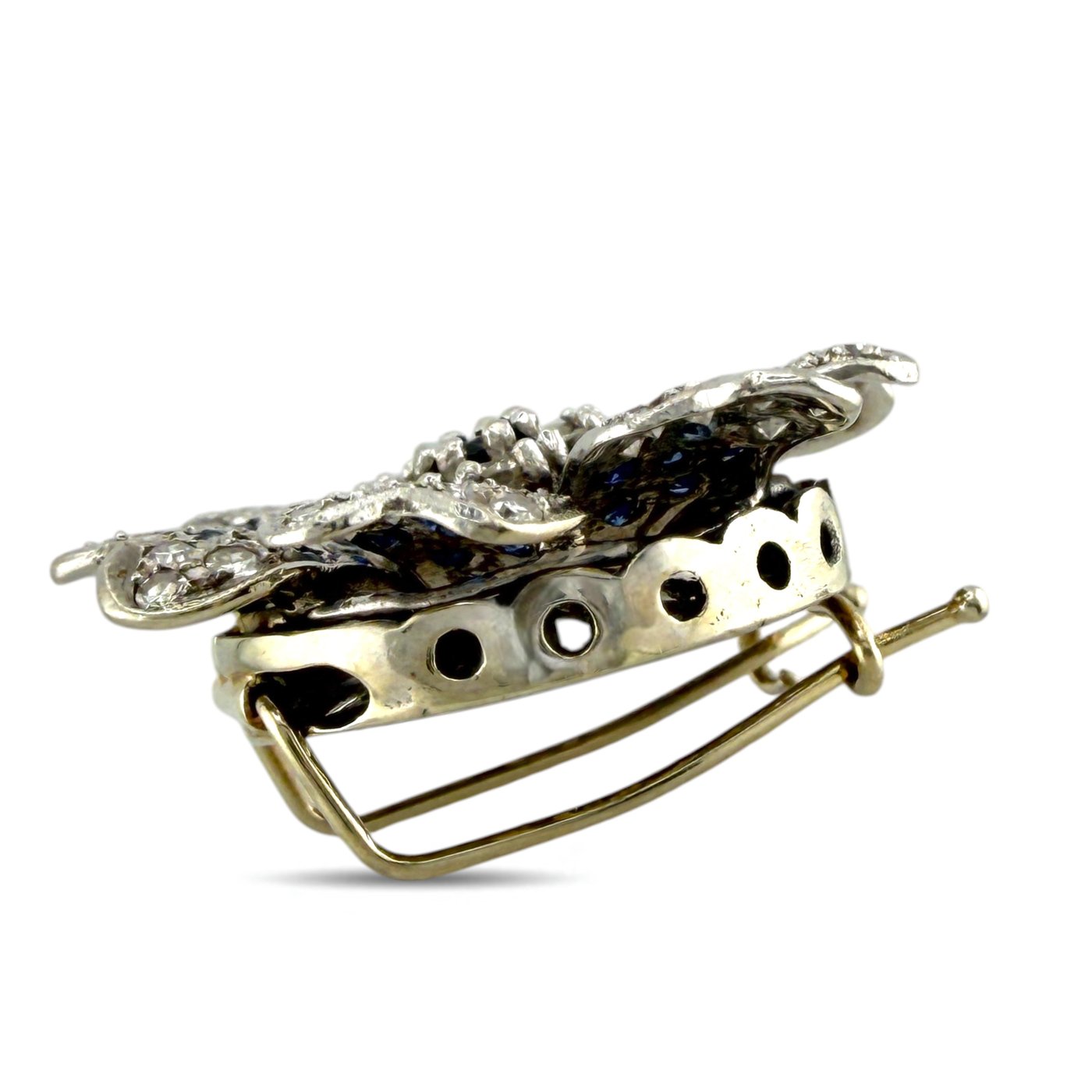 14K White Gold 1.60ct Diamond and 1.15ct Sapphire Flower Brooch