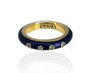 14K Yellow Gold Ring with Diamonds and Blue Enamel