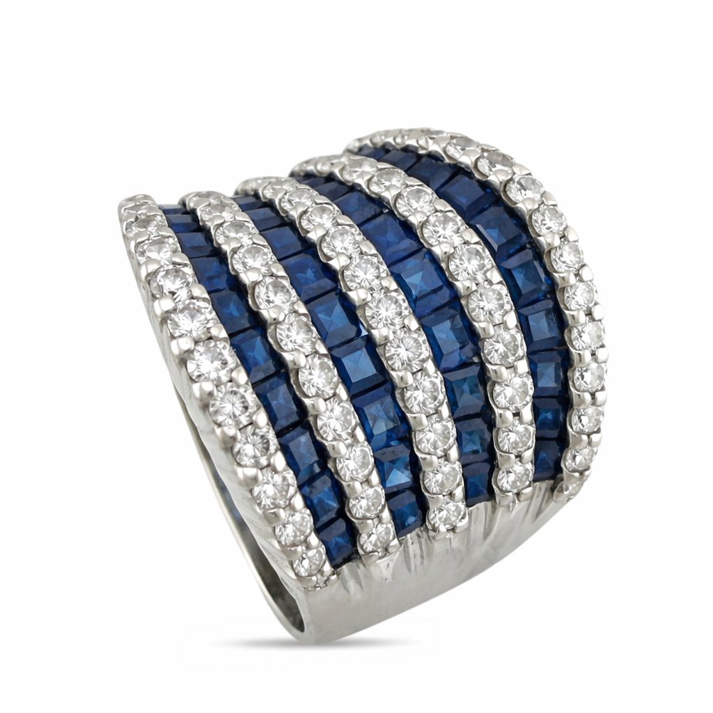 Bold 18K White Gold 1.68ct Sapphire & 2.00ct Diamond Ring  -  3.68ct. tw. Diamond (Natural)  - Sapphire