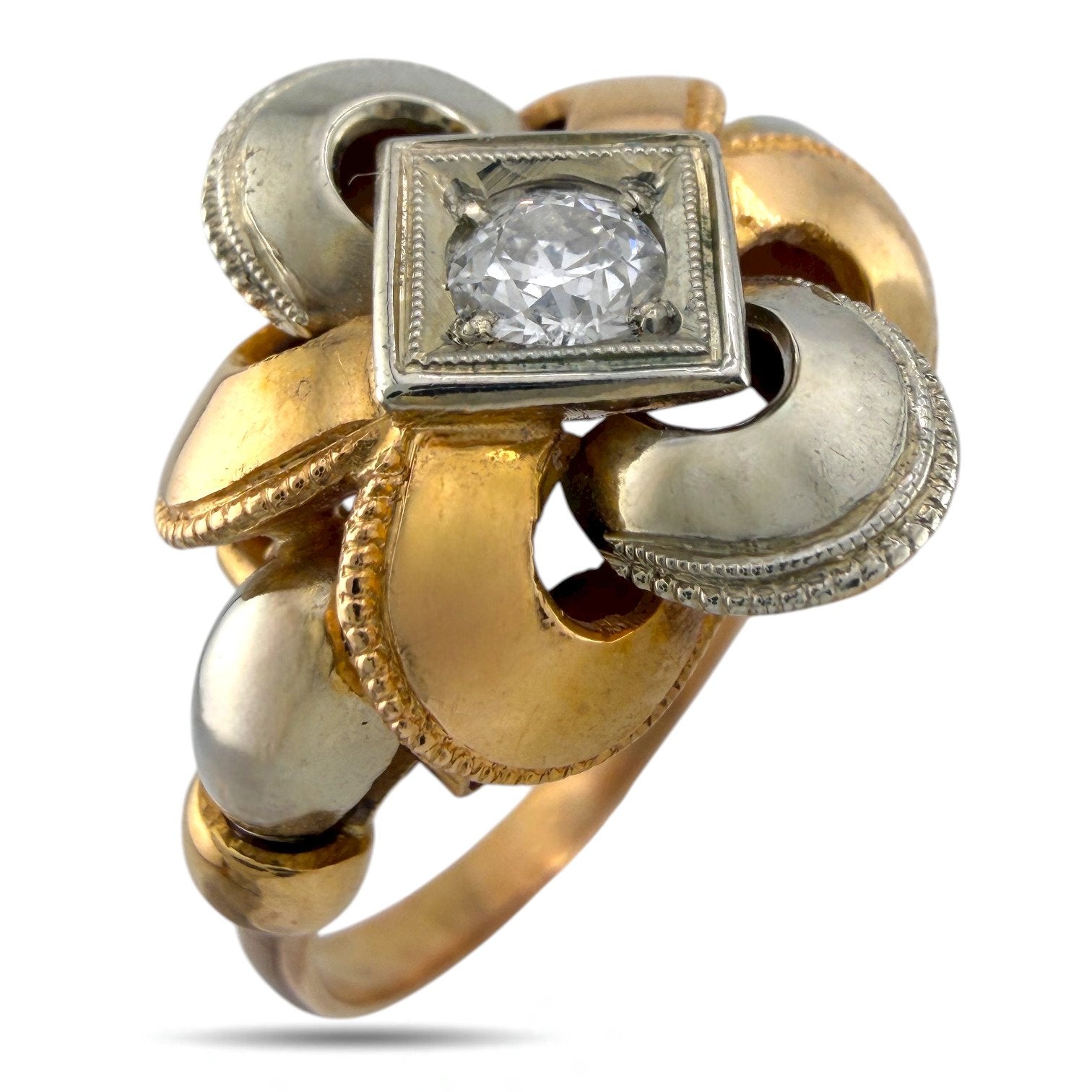 18K Rose and White Gold 0.25ct Diamond Interlinking Band