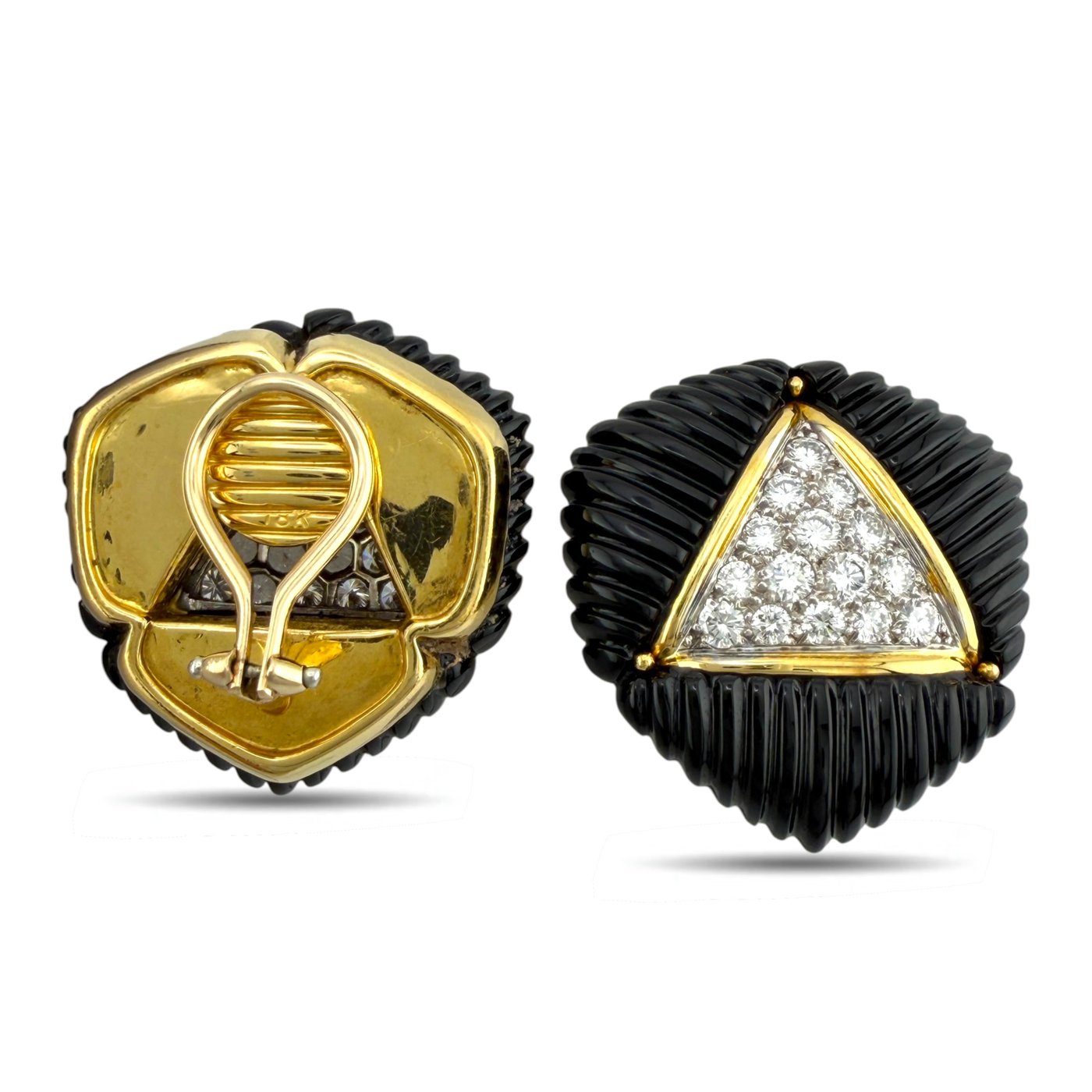 18K Yellow Gold and 2ct Diamond Black Onyx Earrings