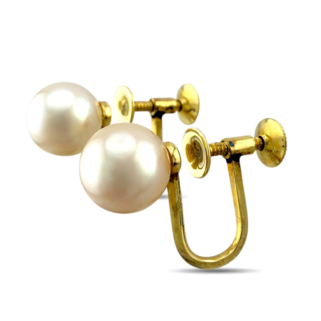 Mikimoto 18K Yellow Gold Conch Pearl Earrings