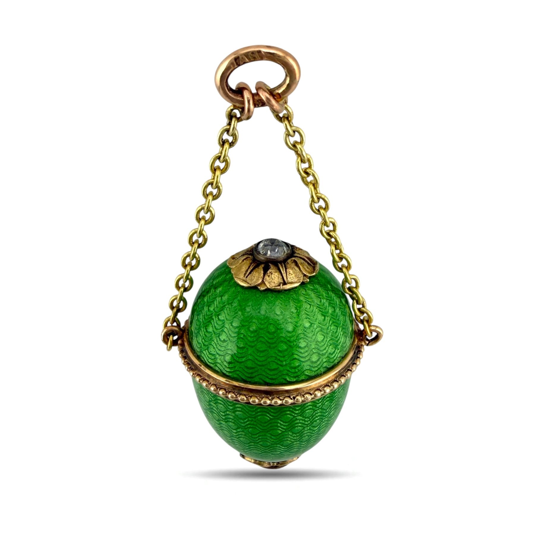 Faberge Imperial Russian 56 Gold  Enamel and Ruby Egg Pendant