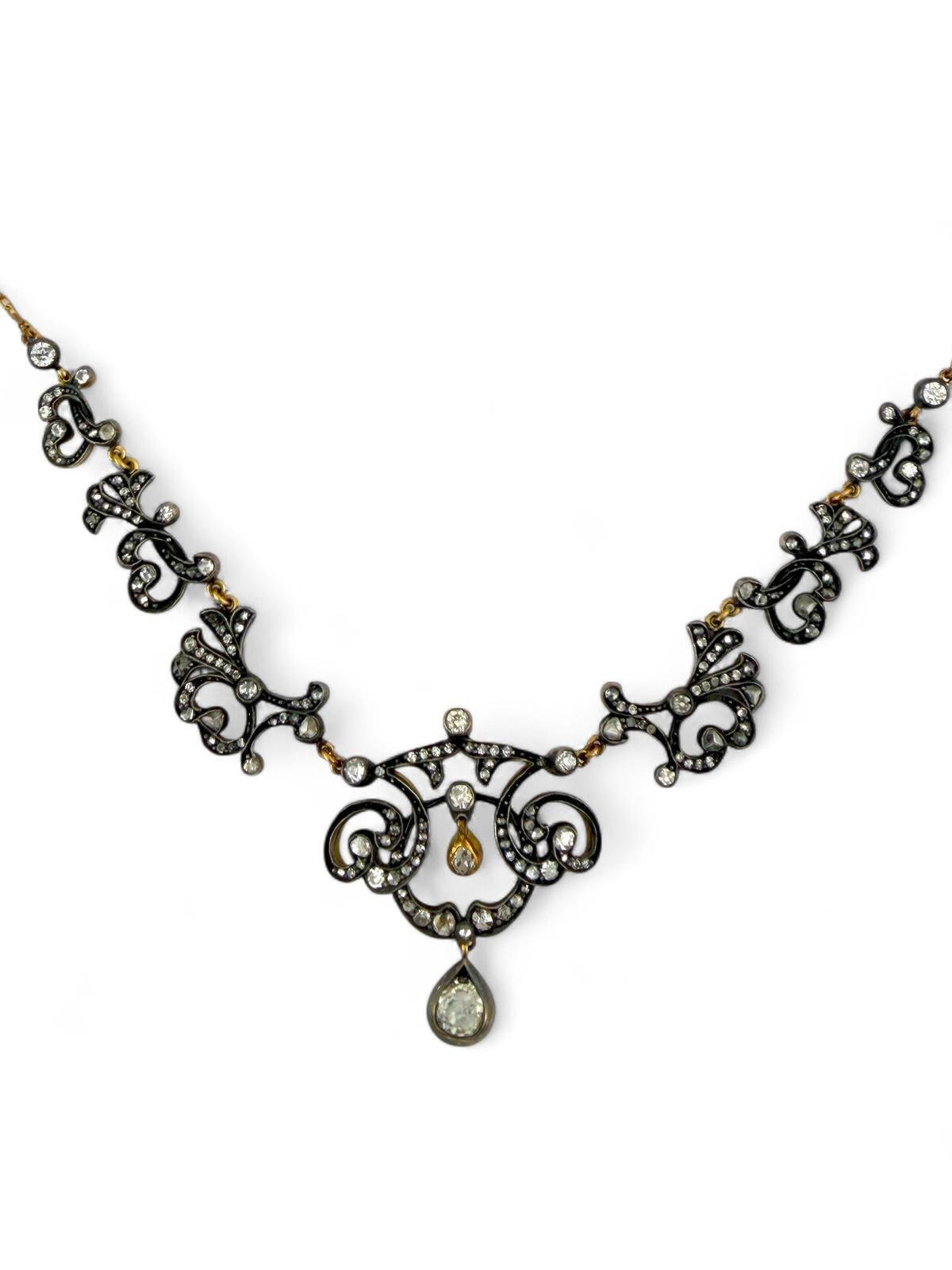 Imperial Russian Period Antique 56K Gold (14K) and 3.01ct Diamond Necklace