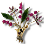 18K Gold, Jade and Diamonds Brooch