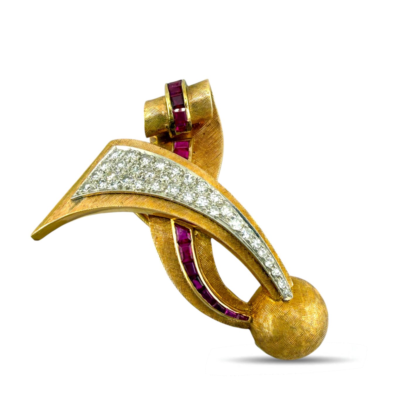 14K Rose Gold Vintage 1.0ct Diamond and Ruby Pendant Brooch