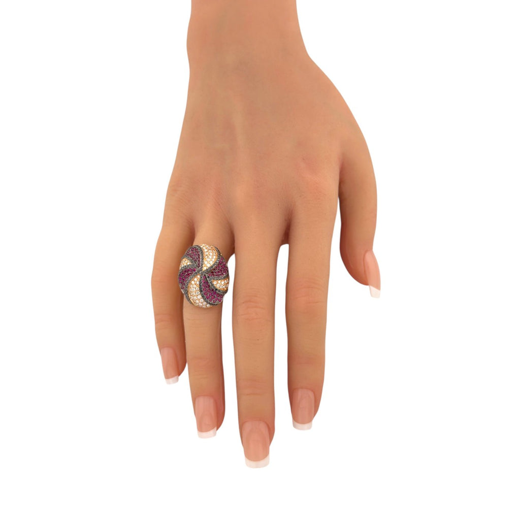 18K Rose Gold 0.62ct Diamond and 0.6ct Ruby Twisting Ring