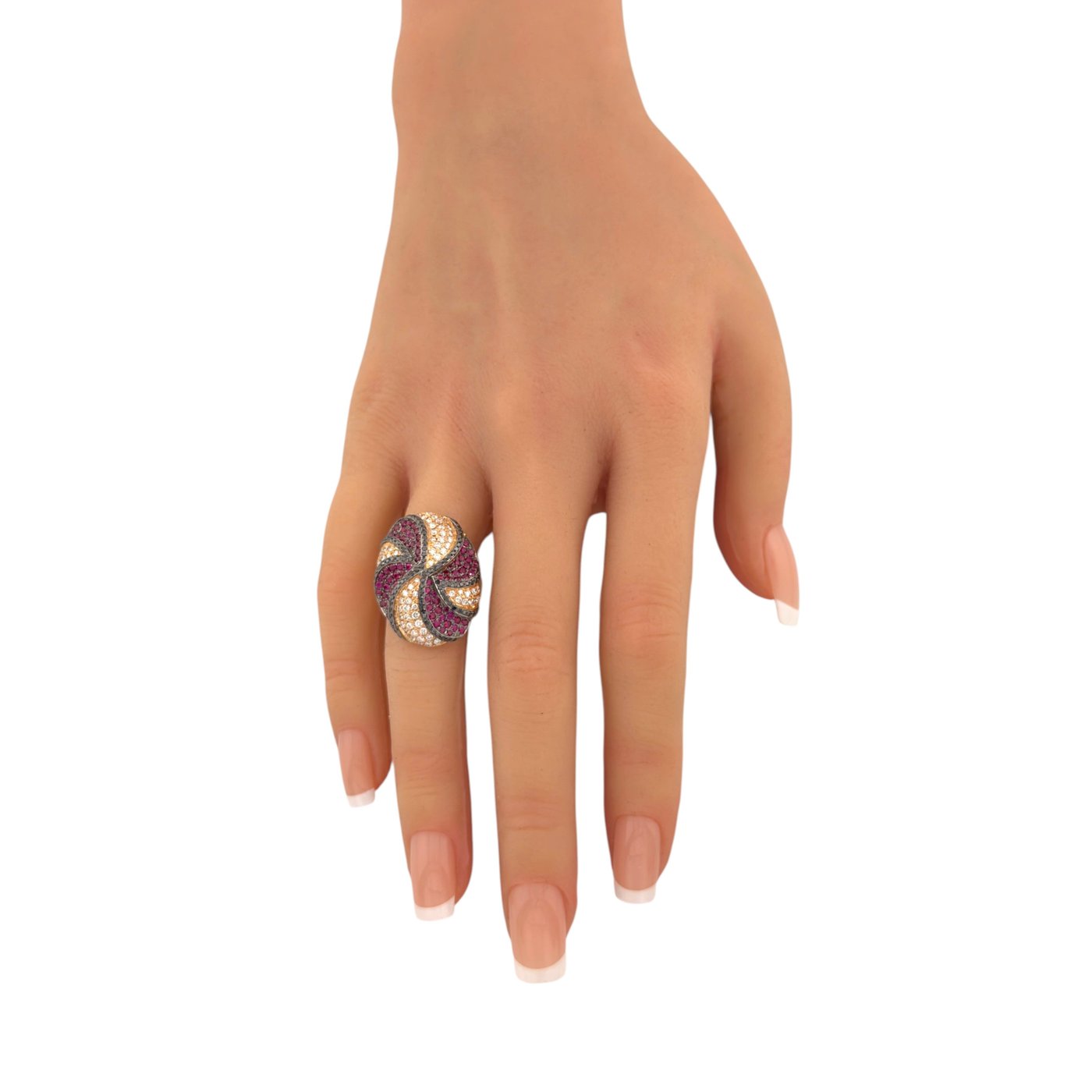 18K Rose Gold 0.62ct Diamond and 0.6ct Ruby Twisting Ring
