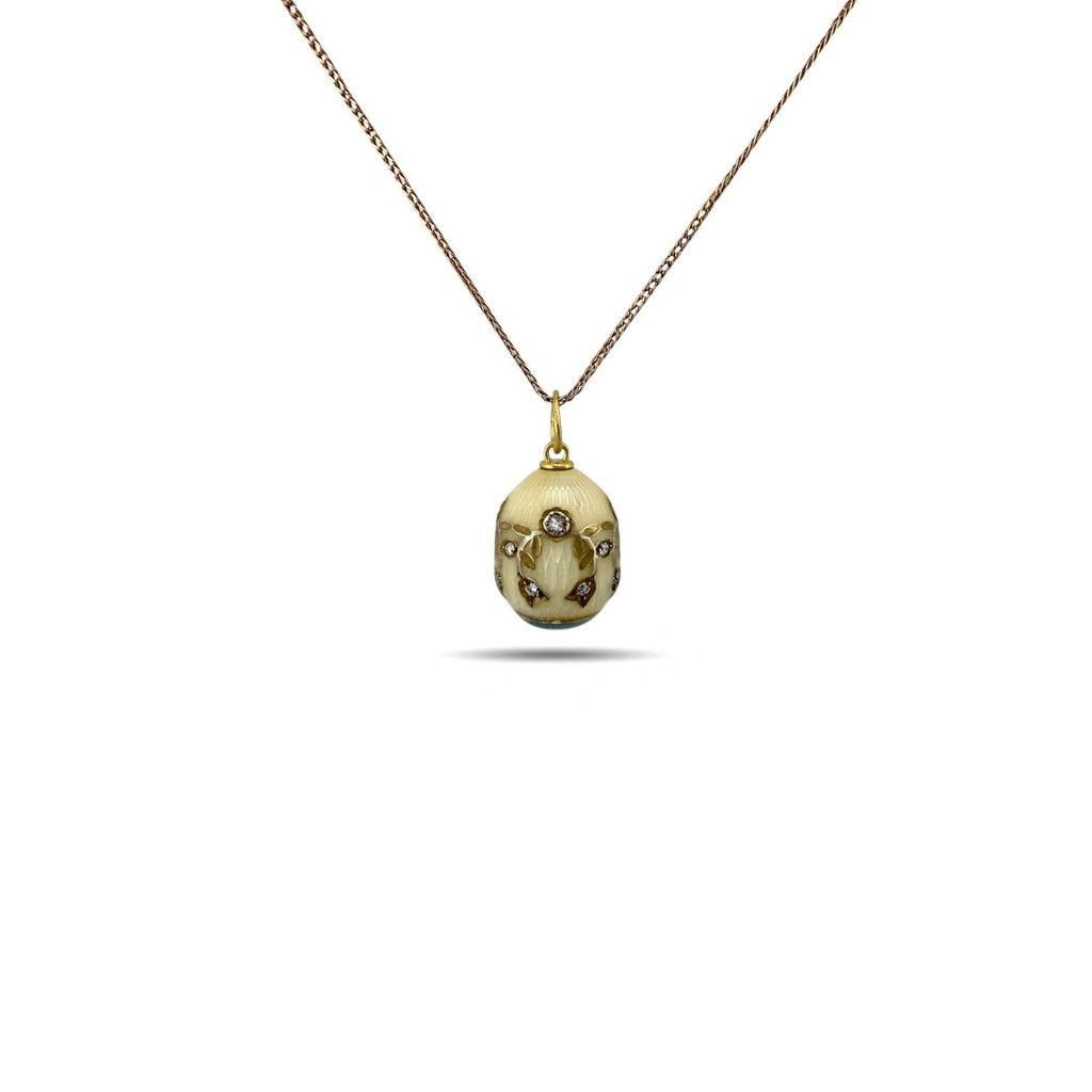 Antique Russian 14K Yellow Gold, Blue and White Enamel 0.3ct Diamond Egg Pendant