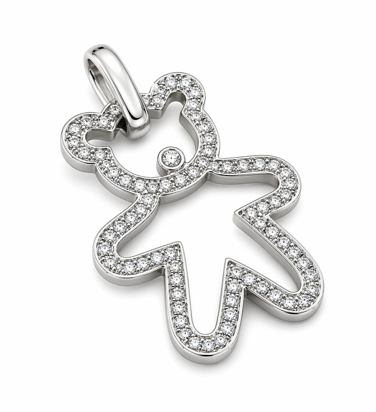 18K White Gold and 1.0ct Diamond Teddy Bear Silhouette Brooch