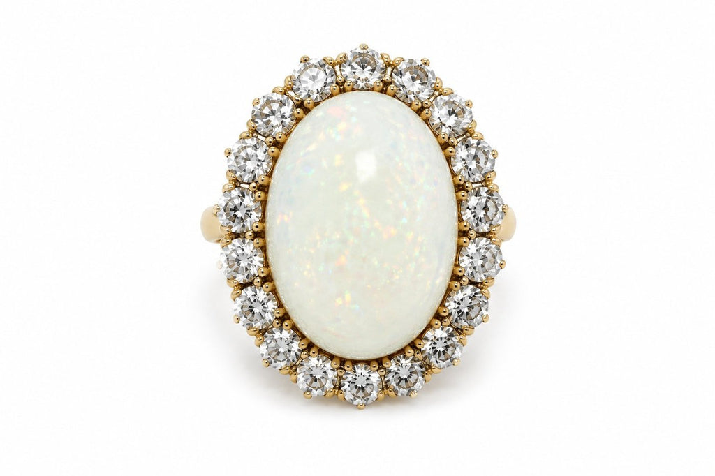 14K Yellow Gold Opal and 2.0ct Diamond Ring