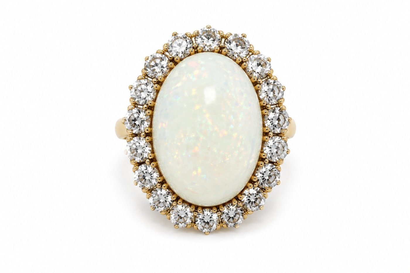 14K Yellow Gold Opal and 2.0ct Diamond Ring
