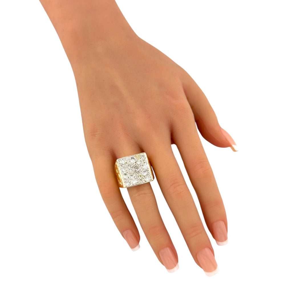 14K Yellow Gold 1.70ct Diamond Square Statement Ring