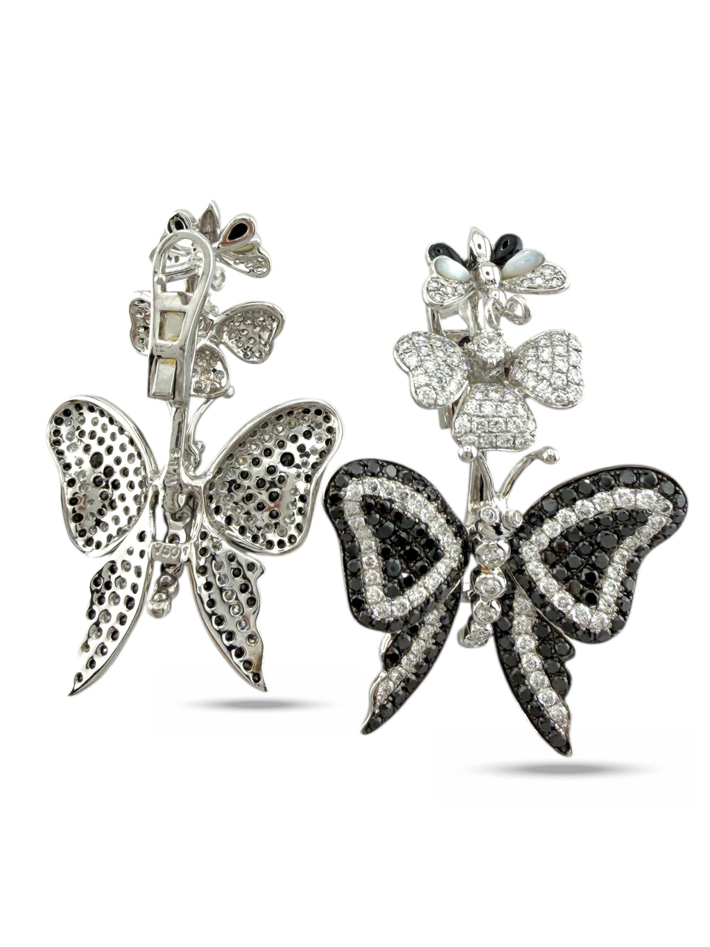 18K White Gold and 1.64ct Diamond Butterfly Flower Earrings