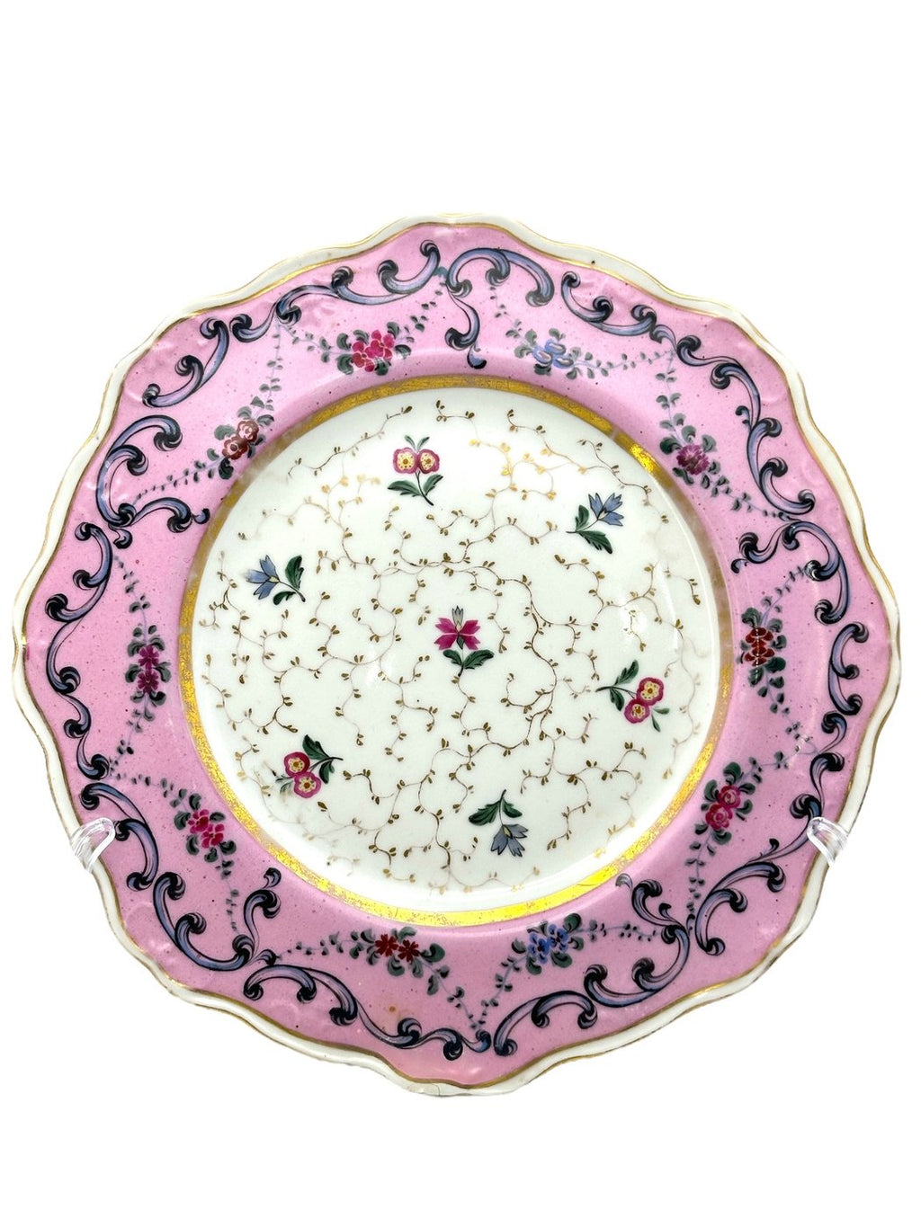Antique Russian Popov Porcelain Pink Floral Painting Plate