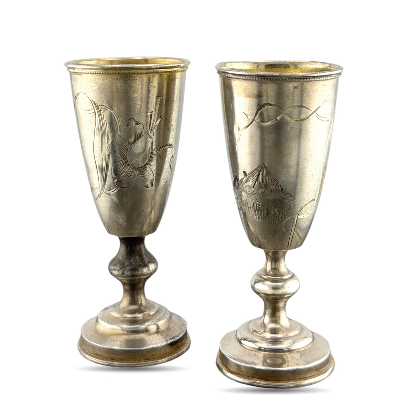 Imperial Russian 84 Zolotnik Silver Pair of Antique Cups
