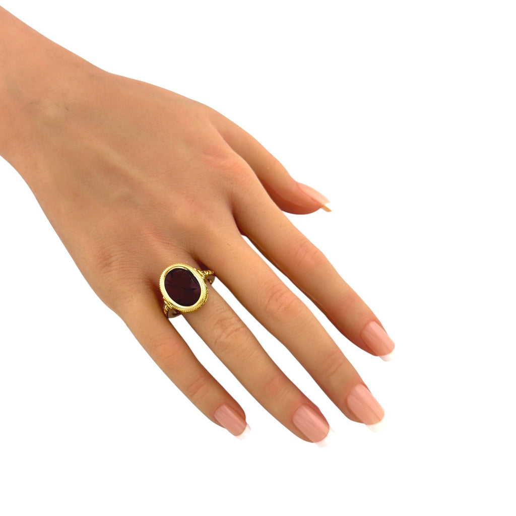 18K Yellow Gold Carnelian Sculpted Face Ring