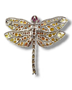 Vintage 18K Gold Dragonfly Brooch with Large Orange Sapphires and Diamonds