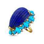 18K Yellow Gold Lapis Lazuli, Turquoise, and 0.27ct Diamond Cocktail Ring