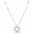 Diamond bezel halo pendant with four-row chain in 18K white gold
