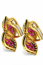18K Yellow Gold 6ct Diamond and 5.4ct Ruby Earrings