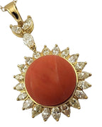 Women’s 18K Gold Necklace with Large Coral and Marquise Cut Diamonds