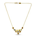 Yellow gold diamond necklace with round charm cluster and small bezel-set stones