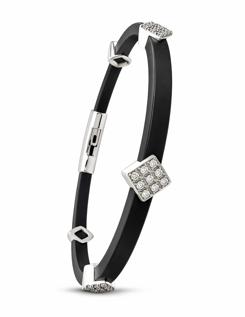 18K White Gold 0.35ct Diamond and Black Silicone Bracelet