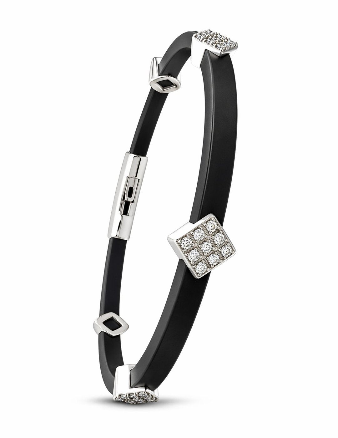 18K White Gold 0.35ct Diamond and Black Silicone Bracelet