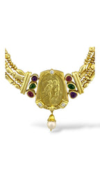 18K Yellow Gold Multi-Gemstone Sculptural Necklace