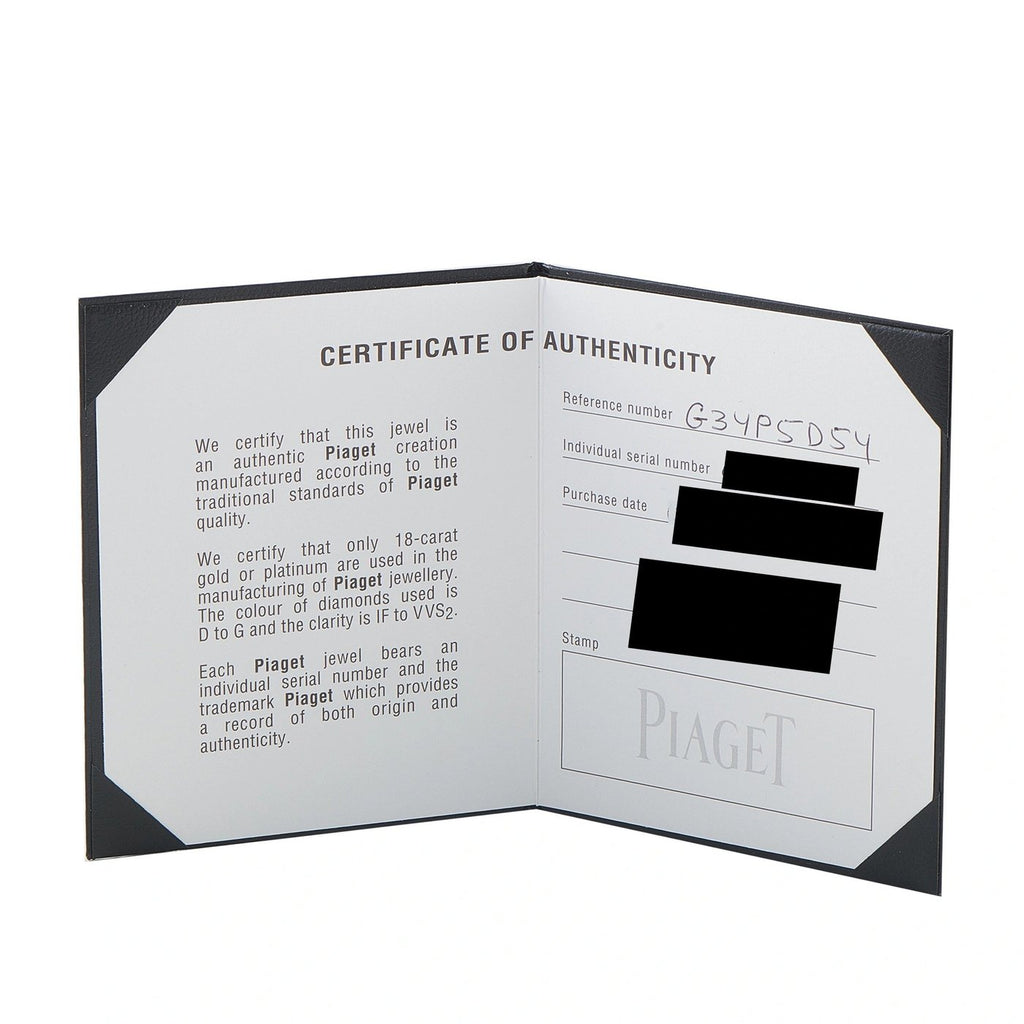 Piaget certificate of authenticity with reference and serial number