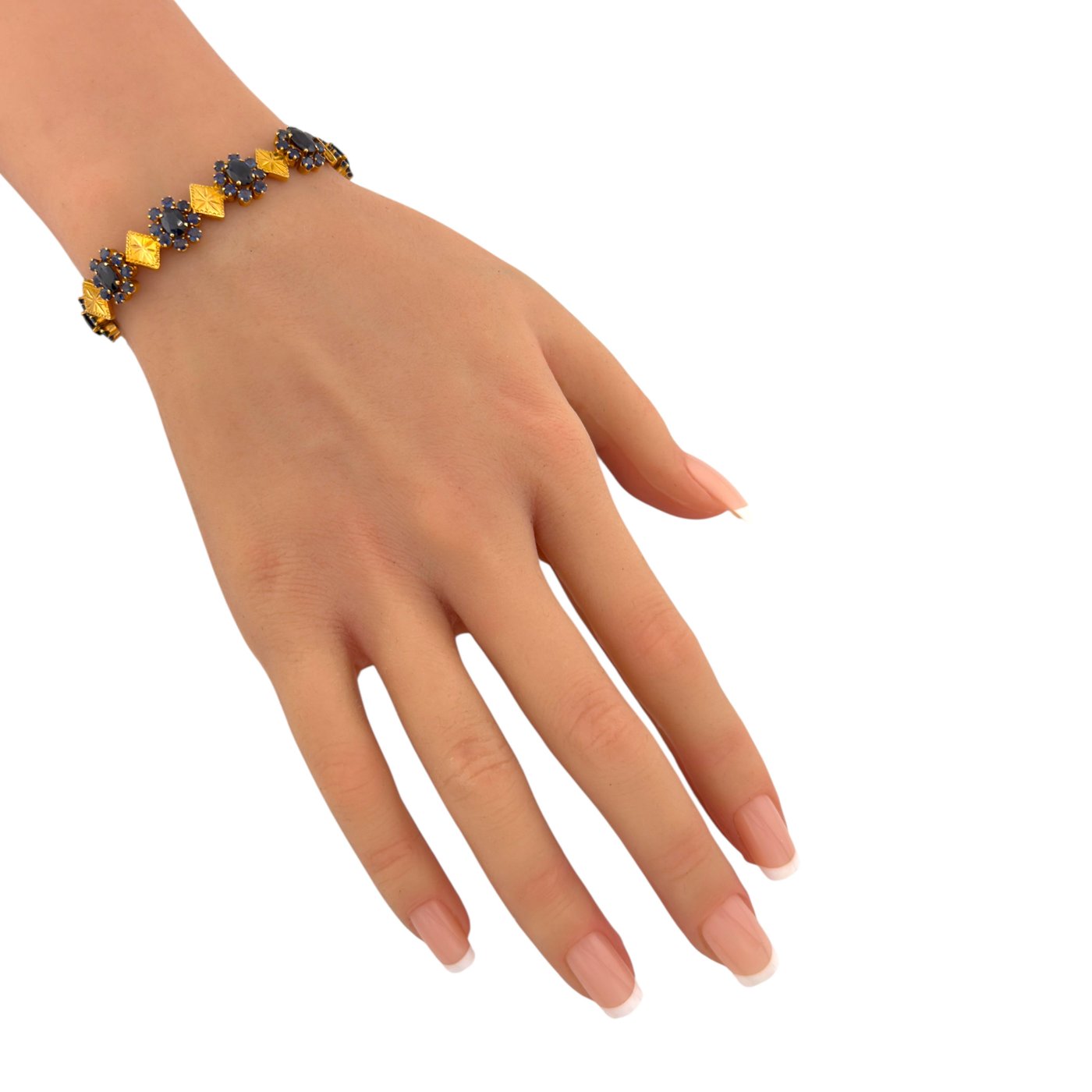 14K Yellow Gold 9.5ct Sapphire Floral Motif Bracelet