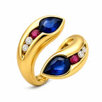18K Yellow Gold 1.30ct Sapphire Ruby and Diamond Bypass Ring