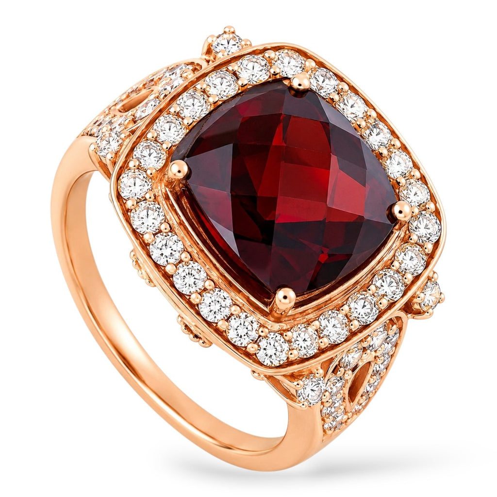 LE VIAN 14K Rose Gold 1.01ct Diamond and 6.0ct Garnet Ring