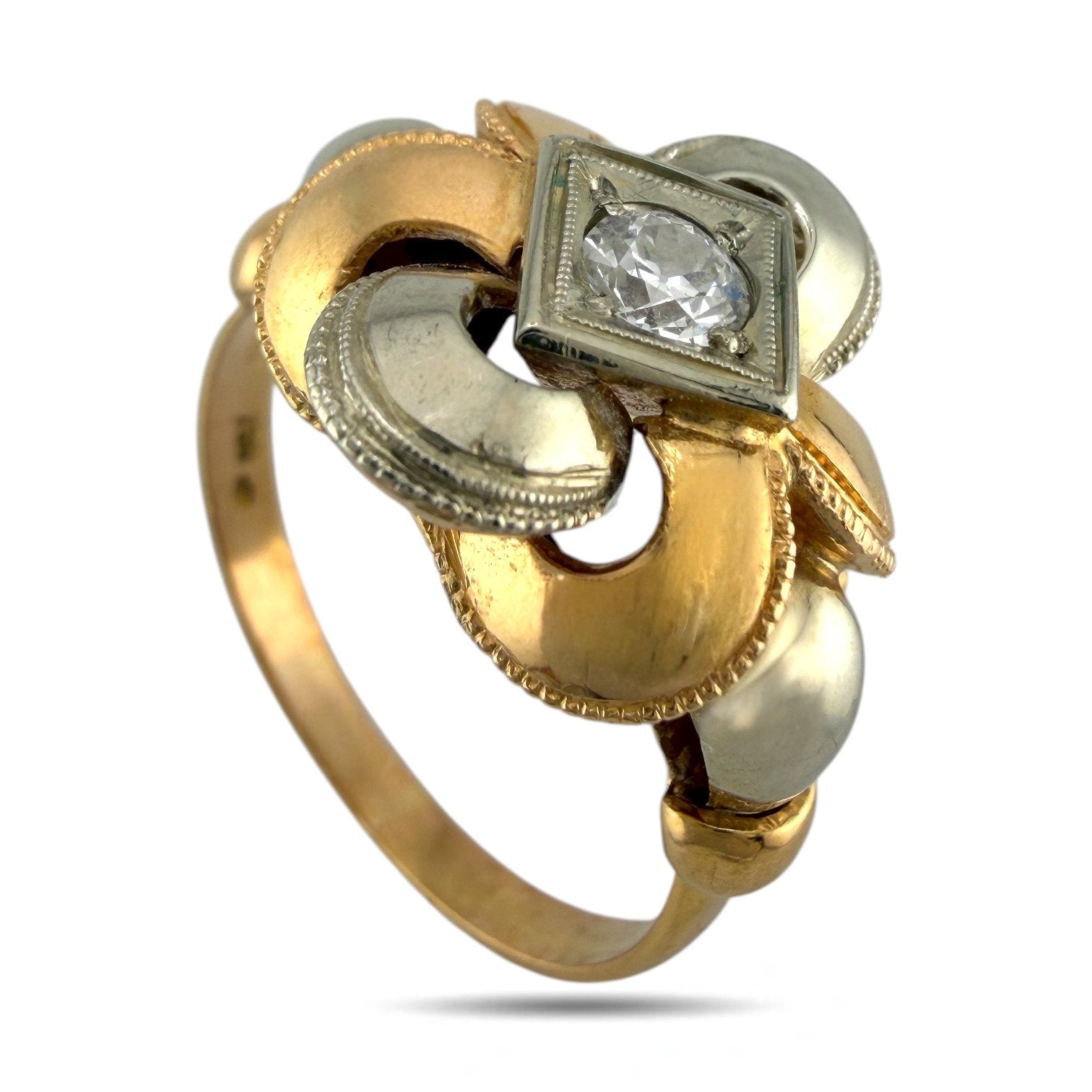 18K Rose and White Gold 0.25ct Diamond Interlinking Band