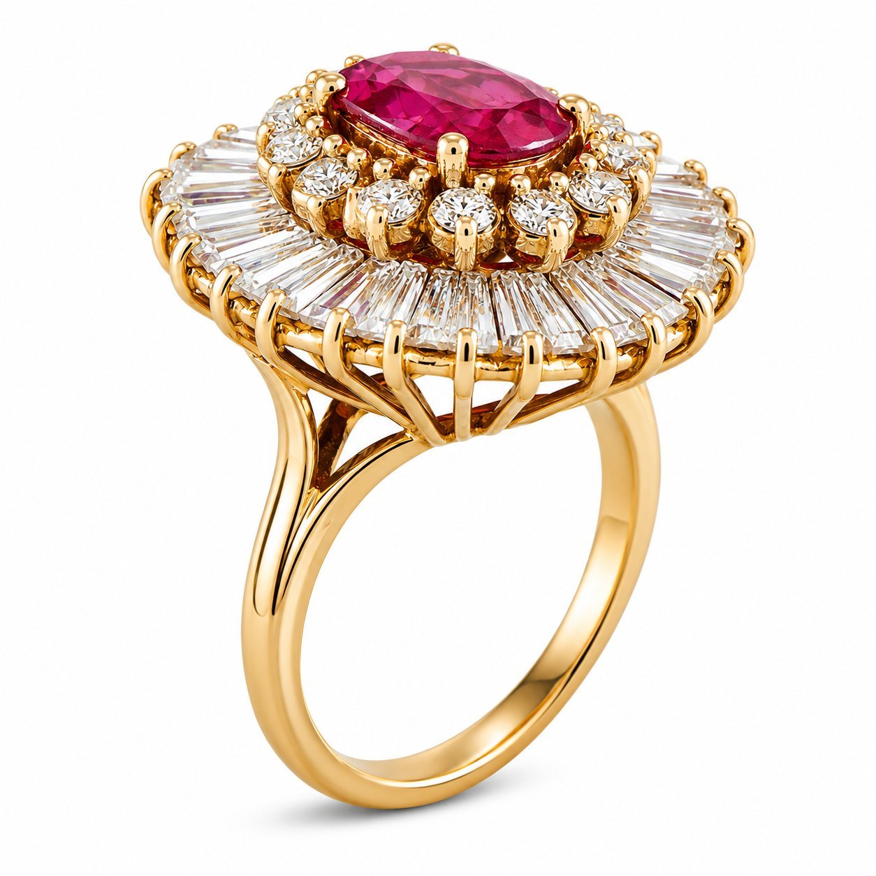 18K Yellow Gold 4.0ct Diamond and Ruby Ring