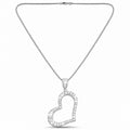 14k white gold heart pendant necklace with pavé diamonds on a thin chain