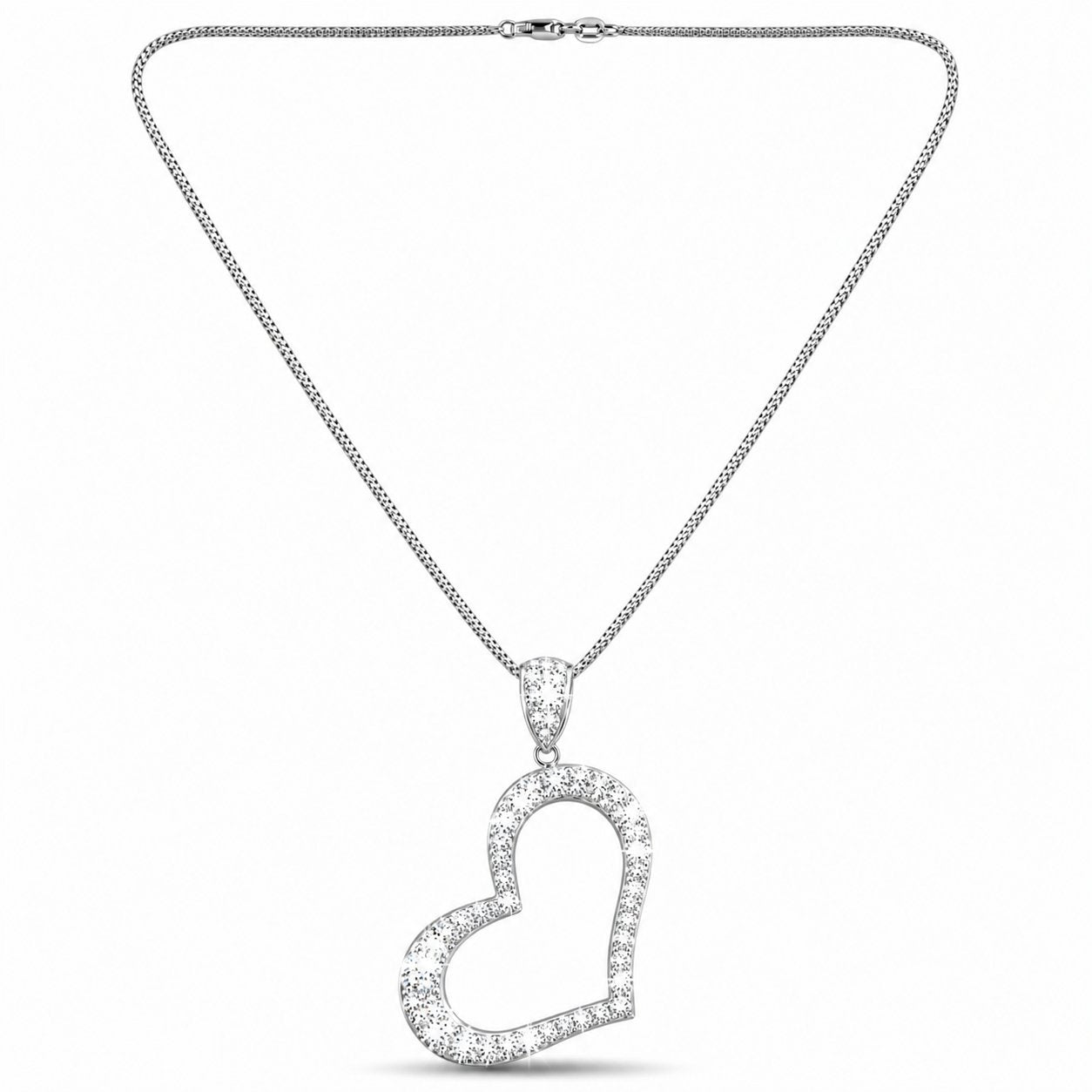 14K White Gold 1.50ct Diamond Heart Pendant Necklace
