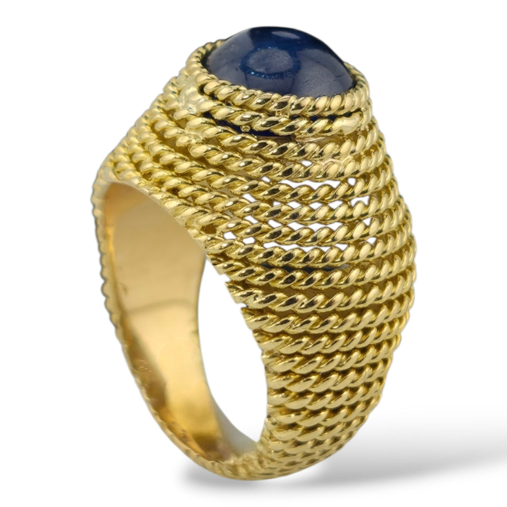 Boucheron Vintage 18K Yellow Gold and 4ct Natural Sapphire Rope Dome Ring