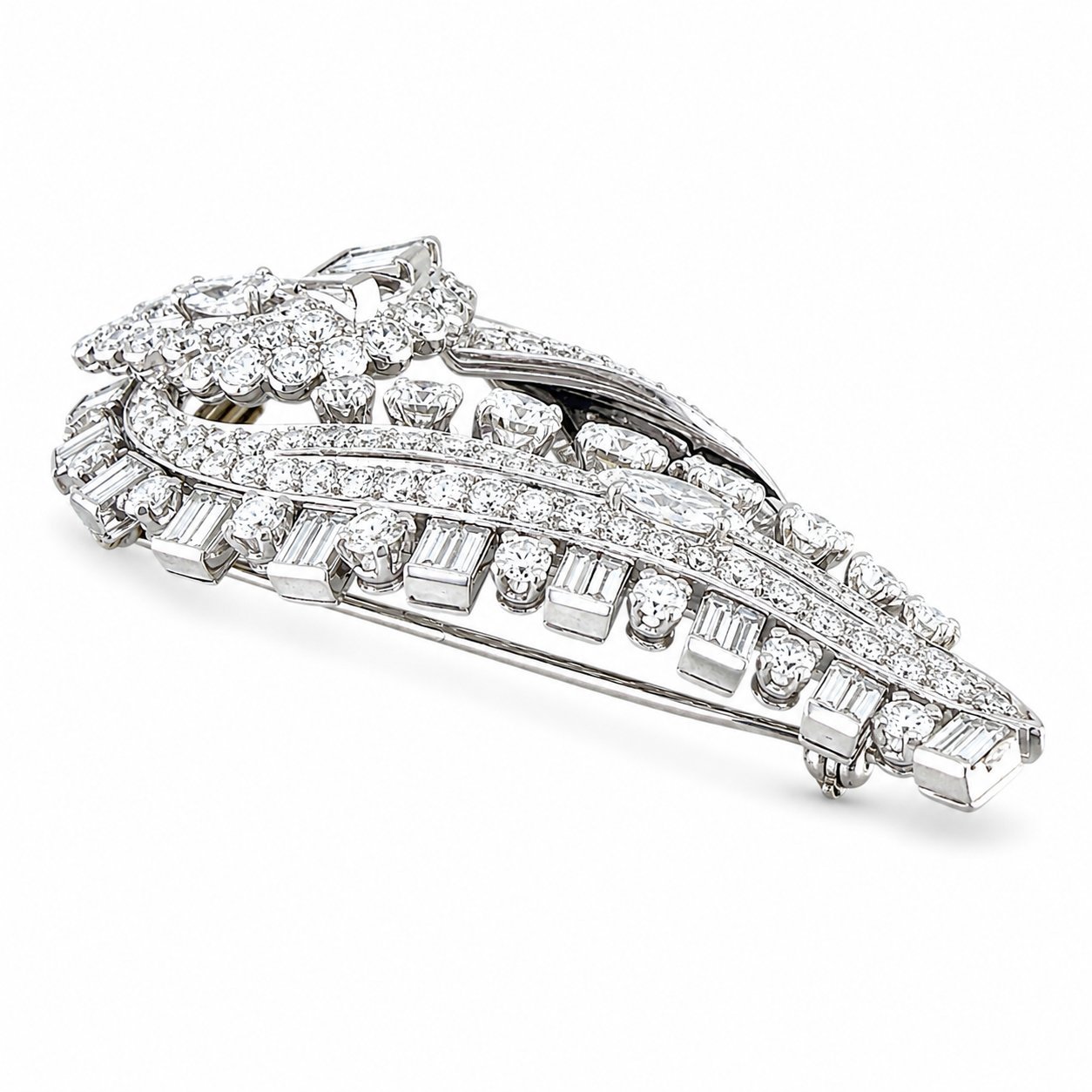 Large Vintage Platinum 10.00ct Diamond Brooch