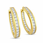14K Yellow Gold Princess Cut 2ct Diamond Hoop Earrings